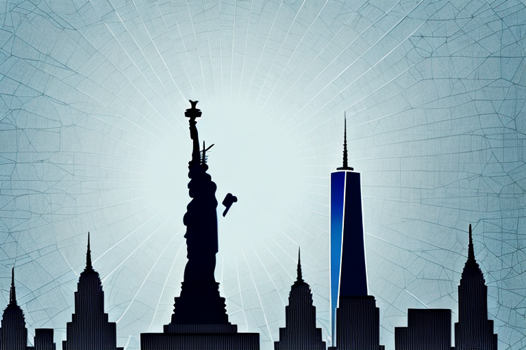 Iconic new york city landmarks like the statue of liberty and empire state building
