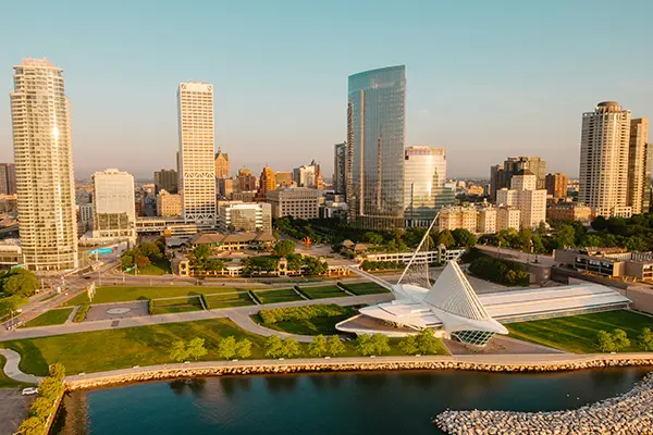 Milwaukee city aerial in Wisconsin