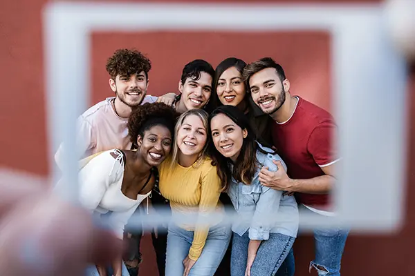 Social group of friends posing for a photo